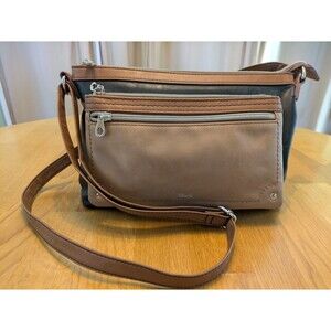 RELIC Black Brown Beige Leather Purse Crossbody Bag Adj Strap Leather Pockets